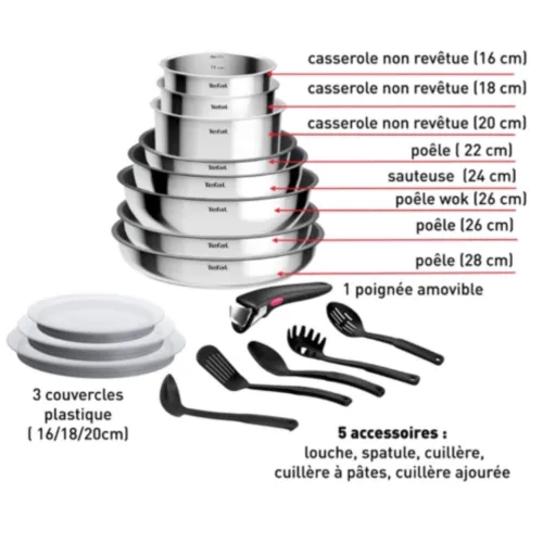 Batterie De Cuisine Tefal Ingenio Cook Eat L881SR04 17 Pieces