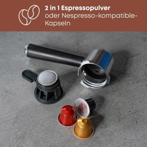 ProfiCook Machine à espresso 2en1 pour café en poudre et capsules , 20Bar PC ES 1266