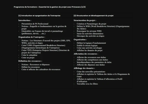 Formation Primavera P6 -visio-conférence / Session week-end