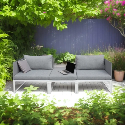 CANAPÉ JARDIN 2 PLACES AVEC TABLE BASSE + COUSSIN 