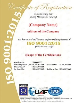 Certification :  ISO 9001- ISO 14001 -ISO 45001- ISO 22000 avec l'organisme de certification AQC