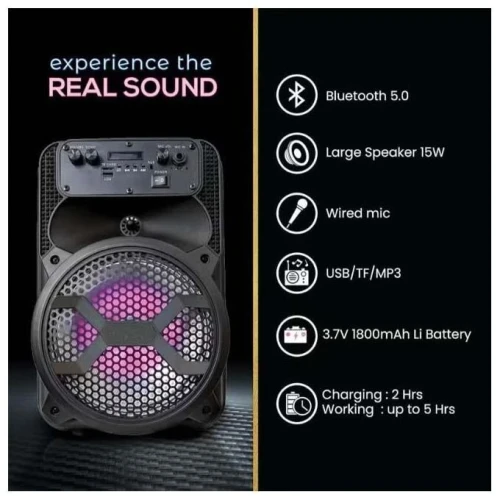 Haut parleur Portable sans-fil Bluetooth TF AUX Radio FM USB 8 pouces BK-801 Rechargeable