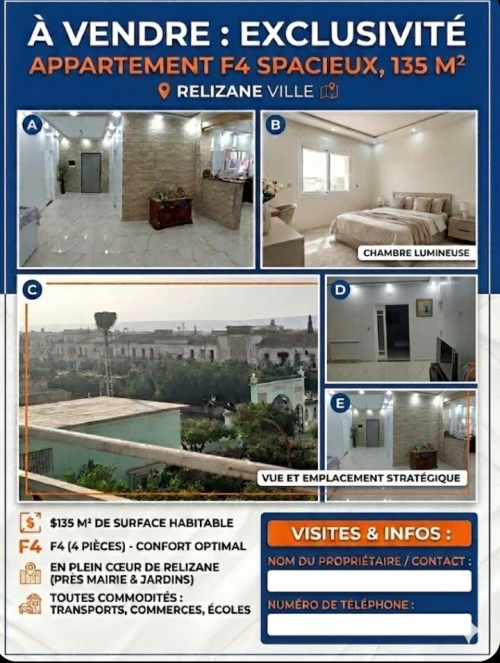 Vente Appartement F4 Relizane Relizane