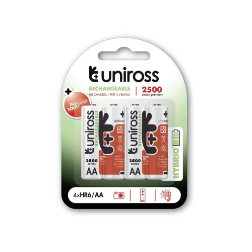 Pile Rechargeable AA AAA 18650 9V PP3 ER34615 D HR20 ER14505 UNIROSS HYBRIO pre-charged