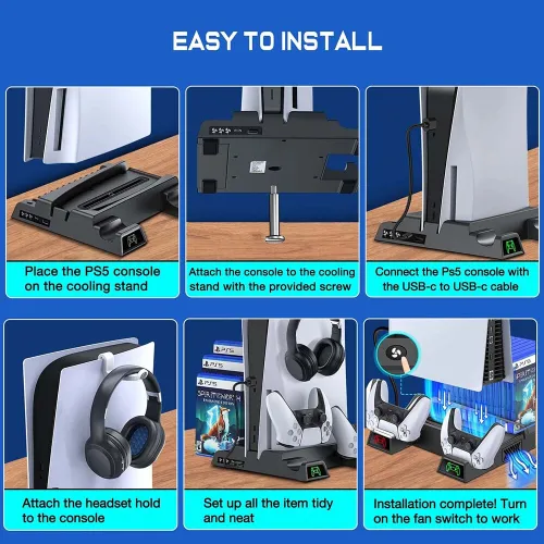 Support Docking Vertical Station de charge pour PS5 et manette avec ventilateur de refroidissement