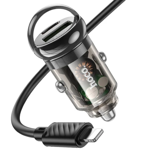 Chargeur AUTO 30W Type-c PD + USB QC3.0 HOCO Z53A + Câble USB-C Vers USB-C / Lightning 1m
