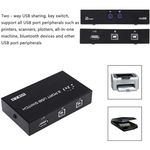 Switch imprimante 2 Ports USB-B pour partage Imprimantes PC Scanner Caméra Clavier