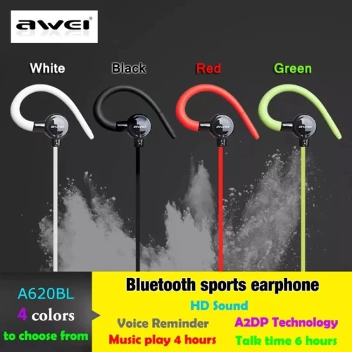 Ecouteur Sans-fil Bluetooth 4.1 AWEI A620BL aimant Crochet oreille pour Sport avec microphone Blanc