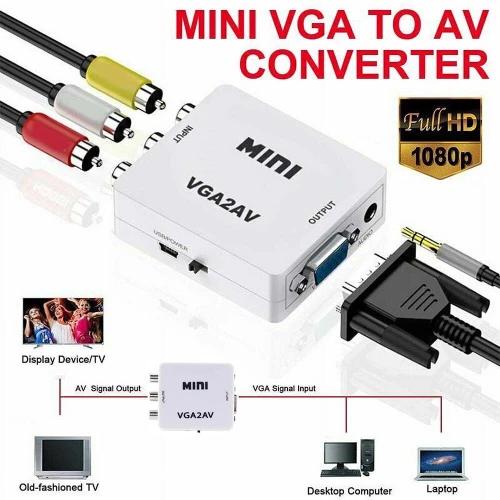 Adaptateur Convertisseur VGA To vers RCA Composite CVBS AV VGA2AV HD 1080P
