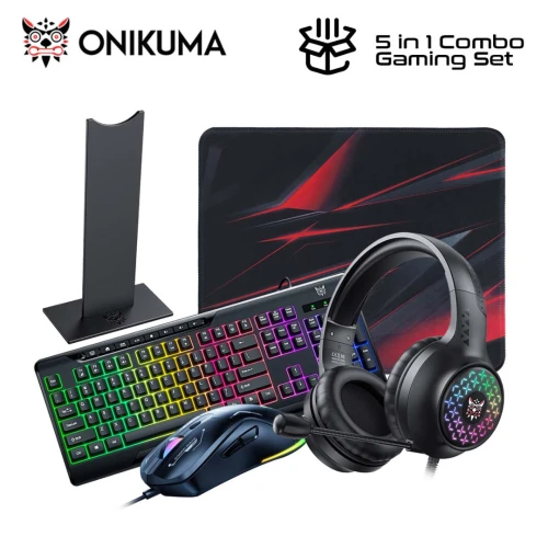 Onikuma TZ5006 Kit combo Gaming 5 en 1 Clavier + Souris + Casque + Tapis + Support