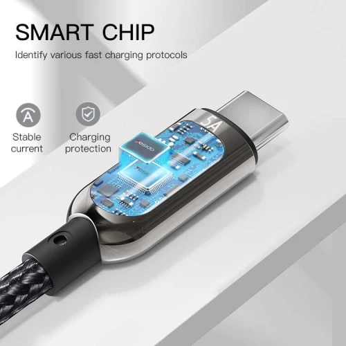 Câble USB Vers USB-C Type-c de Données et Charge 66W 5A avec affichage Puissance 1.2m YESIDO CA85