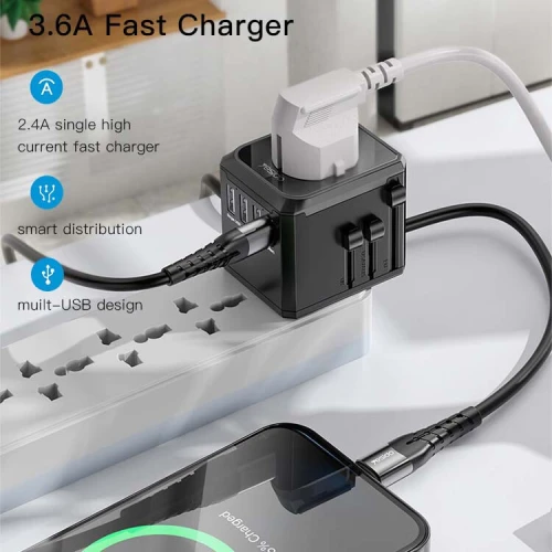 Adaptateur de voyage Universelle Multi-Prise UK EU US AU YESIDO MC10 3 x USB + 1 x Type-C