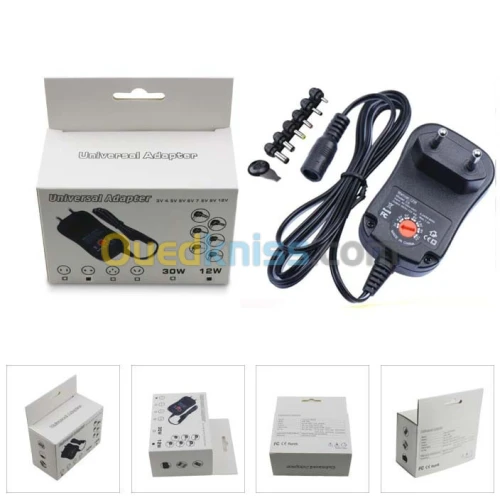 Chargeur adaptateur Alimentation universel 12W 3V 4.5V 5V 6V 7.5V 9V 12V 1.2A AC/DC Réglable