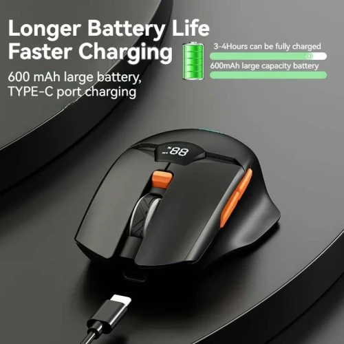 Souris Sans-Fil Double Mode Bluetooth & 2.4G avec Écran Batterie LED Rechargeable 600mAh