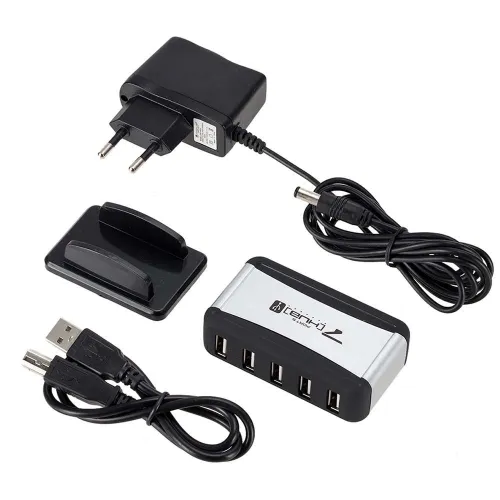 HUB répartiteur USB 2.0 7 ports avec alimentation et support Vertical