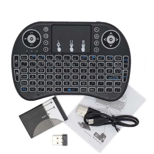 Mini Clavier Sans Fil 2.4 ghz rétro-éclairé Led Smart Tv Android Box Laptop Batterie rechargeable