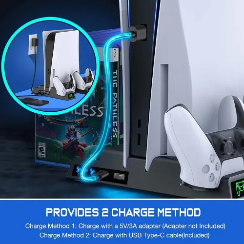 Support Docking Vertical Station de charge pour PS5 et manette avec ventilateur de refroidissement