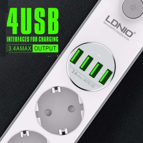 Multiprise Rallonge SIYOTEAM 4 Prise + 4 USB 5V 3.4A chargeur smartphone 2m SE4432 2500W