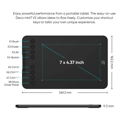 Tablette graphique XP pen Deco Mini7 V2 Android Mac Windows