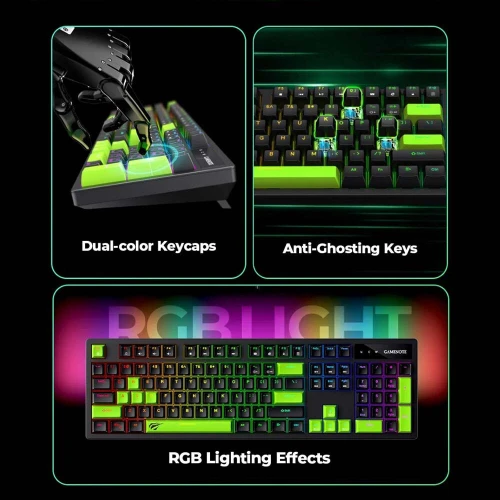 Clavier Gaming Mécanique HAVIT KB893L QWERTY FR ARABE RGB rétro-éclairé Blue Switch