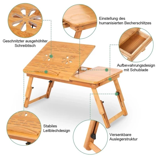 Table LAPTOP en bambou pliable avec ventilateur 50cm x 30cm BM60