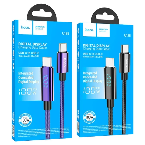 Cable Type-c Vers Type-c 100W avec affichage Puissance LED HOCO U125 1.2m
