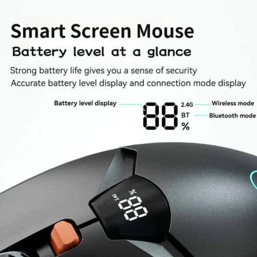 Souris Sans-Fil Double Mode Bluetooth & 2.4G avec Écran Batterie LED Rechargeable 600mAh