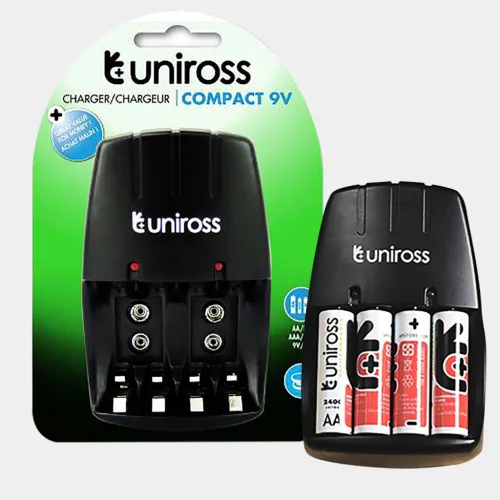Chargeur pile UNIROSS COMPACT AA / AAA / 9V + 4 x Pile AA 2000mAh HYBRIO UCW001A