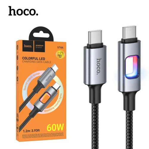 HOCO U144 Câble USB-C Type-C vers Type-C 60W données et charge rapide LED