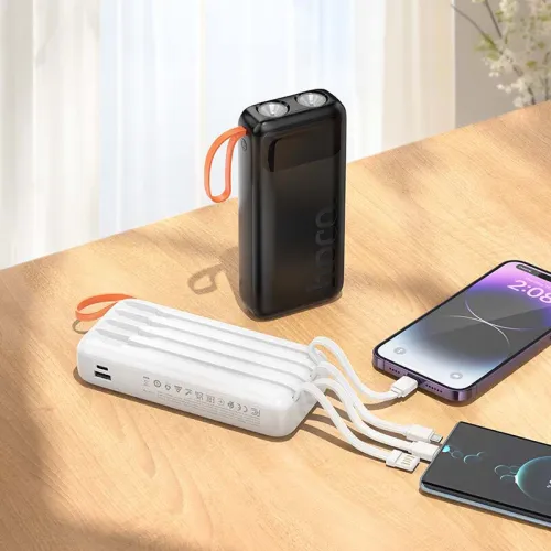 HOCO J151A Power Bank 20000mAh 4 câbles intégrés Type-c Lightning USB + 2 lampes LED PD20W QC3.0