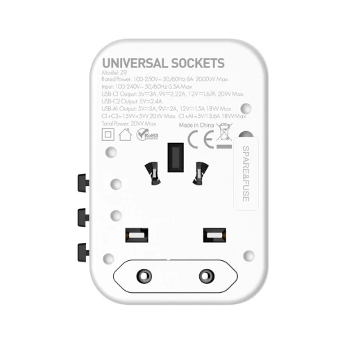 SIYOTEAM Z9 Adaptateur de voyage Universelle UK EU US AU chargeur 1 x USB QC3.0 + 2 x Type-C PD