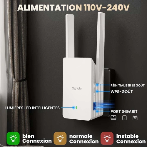 Tenda A23 Répéteur Extender WiFi 6 sans-fil Double Bande AX1500 Antennes 2 x 5dBi