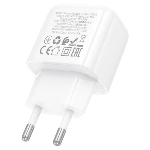 HOCO CS52A Chargeur Rapide universel 18W QC3.0 + Cable USB-A vers Type-c 1m