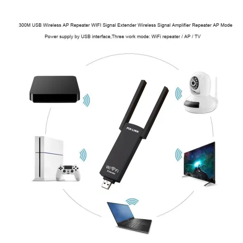 Répéteur Extender WiFi sans fil 300Mbps USB 5V PIX-LINK LV-UE02 avec 2 antennes