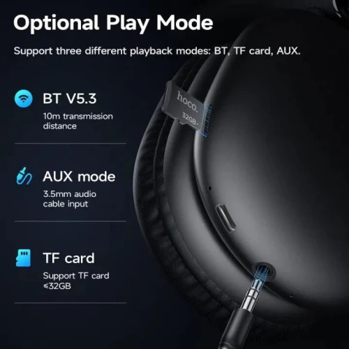Casque sans-fil Bluetooth 5.3 AUX Micro SD HOCO W35 Max 90h