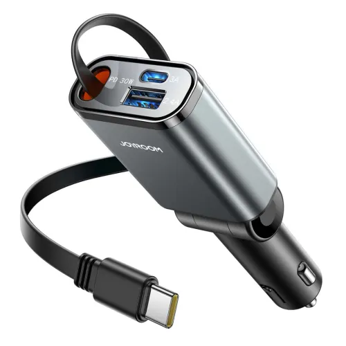 Joyroom JR-CCL07 Chargeur Auto 45W avec câble rétractable et ports USB-C USB-A