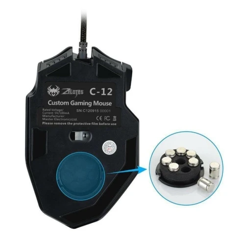 Souris Gaming Filaire USB 12 boutons programmables Zelotes C-12 4000DPI RGB avec poids amovibles