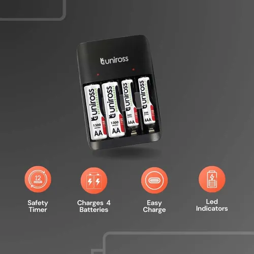 Chargeur de pile UNIROSS Value AAA / AA By USB-C + 2 x Pile AA 1300 + 2 x Pile AAA 600 - UCU010C