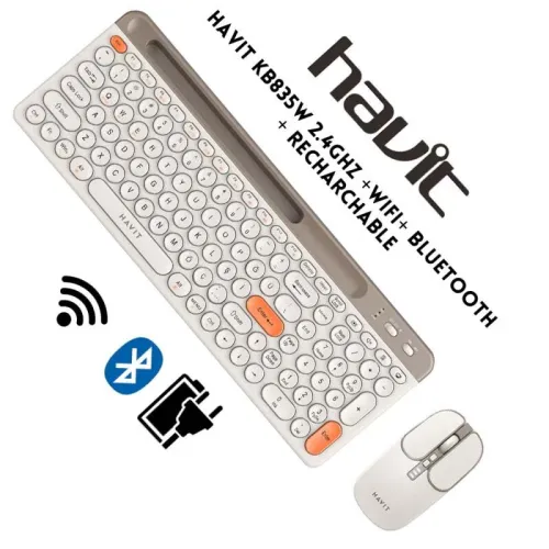Kit combo Clavier + Souris sans-fil Bluetooth + 2.4ghz Rechargeable HAVIT KB835WB