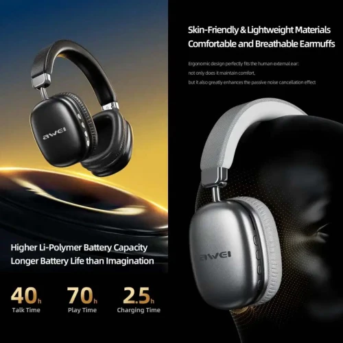 Casque sans-fil Bluetooth 5.4 AWEI AT7 70h 600mAh AUX Micro SD