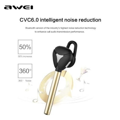 Ecouteur Bluetooth sans-fil AWEI A830BL avec microphone - Gold