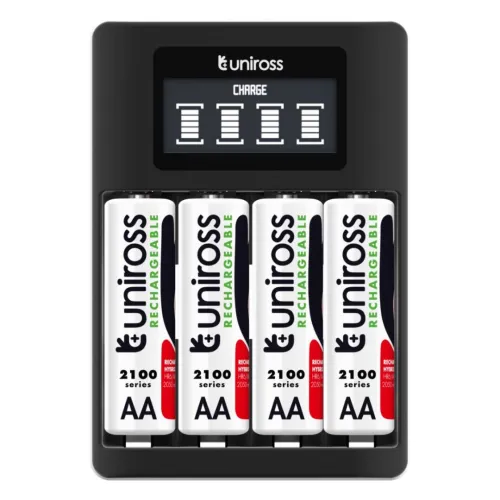 Chargeur de pile Rapide UNIROSS Quick 3-5H LCD AA AAA Ni-MH By Micro-USB + 4 x AA 2100mAh UCU002A