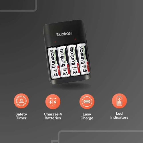 Chargeur de pile UNIROSS Value AAA / AA By USB-C + 4 x Pile AA 1300 Series - UCU010A
