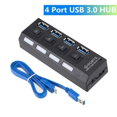Hub USB 3.0 HI-Speed 4 Ports USB Avec Interrupteur Marche/Arrêt Pour PC MacOS