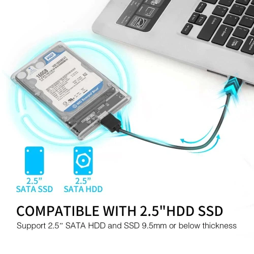 Rack Boîtier de disque dur HDD SSD Transparent 2.5 pouces USB 3.1 Type-c 5gbps