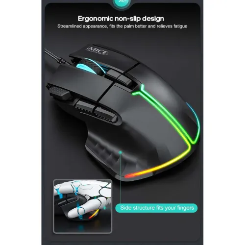 IMICE T50 Souris Gaming Filaire USB 12800DPI 8 Boutons RGB