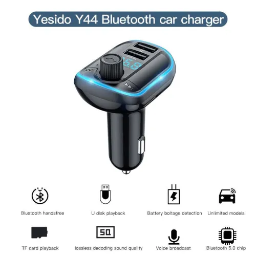 YESIDO Y44 Transmetteur Emetteur FM Bluetooth + chargeur Auto 3.1A Double USB