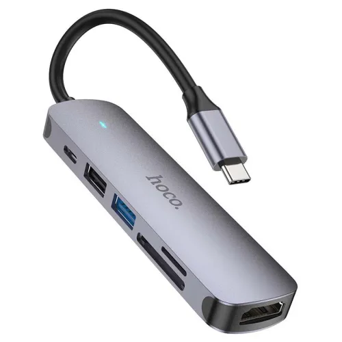 HUB Adaptateur 6 en 1 HOCO HB28 Type-c vers HDMI 4K + PD 100W USB-C + USB 3.0 + USB 2.0 + TF / SD