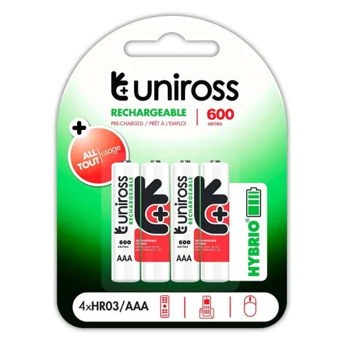 Pile Rechargeable AA AAA 18650 9V PP3 ER34615 D HR20 ER14505 UNIROSS HYBRIO pre-charged