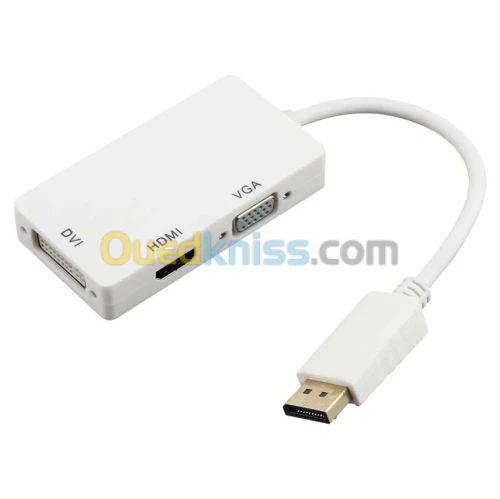 Adaptateur Convertisseur 3 en 1 Displayport DP mâle vers HDMI + DVI + VGA 1080p